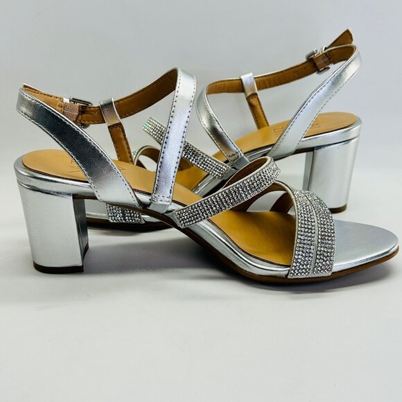 Naturalizer Bridget 4 Rhinestone Block Heel Sandal Size 6M Silver Dress Shoe - Picture 9 of 16